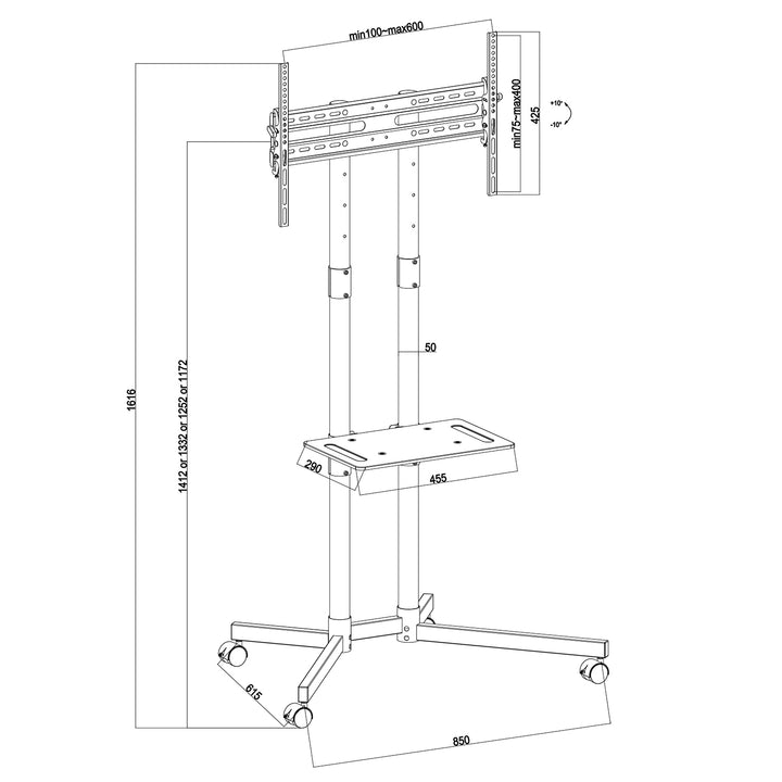 Maclean MC-951 Soporte Profesional con Ruedas, Soporte de Pedestal Móvil Apto para Televisores/Pantallas de 32" a 70" hasta 40 kg máximo VESA 600x400, Soporte Universal para TV