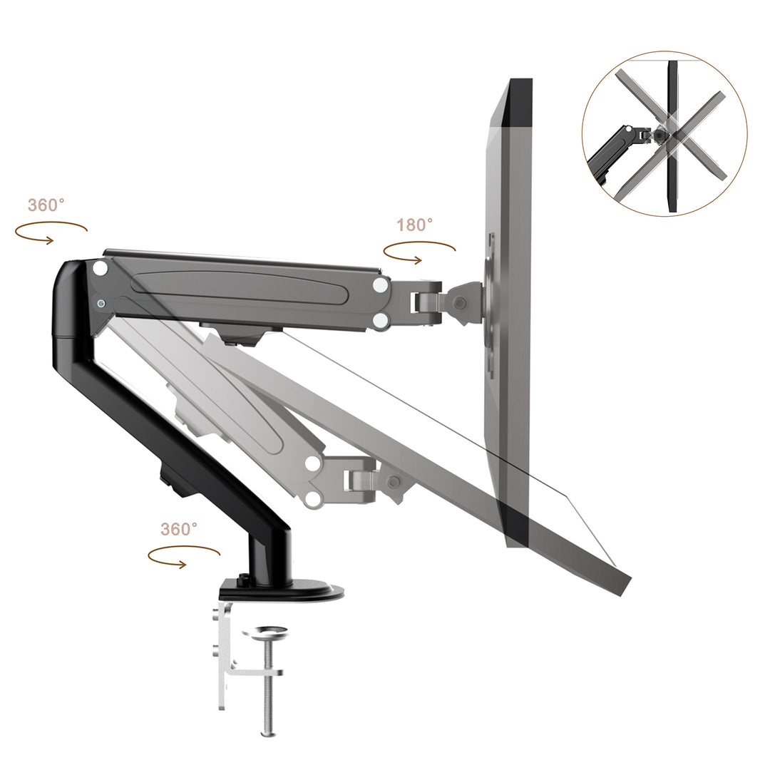 Maclean MC-860N Soporte para Monitor con Resorte de Gas para Pantallas de 13-27" hasta 8 kg, Brazo para Monitor, Soporte de Mesa Giratorio Inclinable Giratorio VESA 75x75 y 100x100