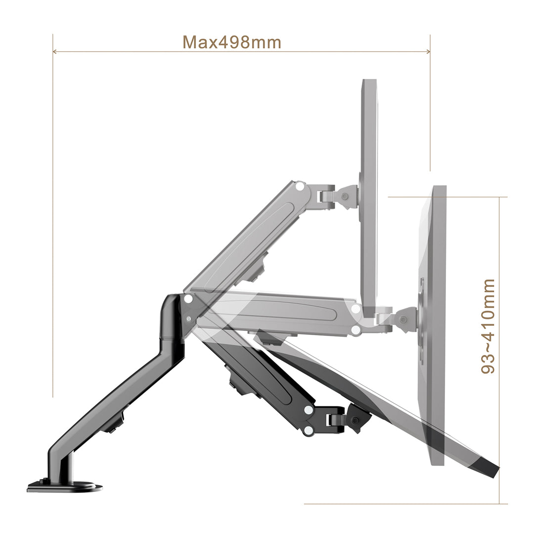 Maclean MC-860N Soporte para Monitor con Resorte de Gas para Pantallas de 13-27" hasta 8 kg, Brazo para Monitor, Soporte de Mesa Giratorio Inclinable Giratorio VESA 75x75 y 100x100