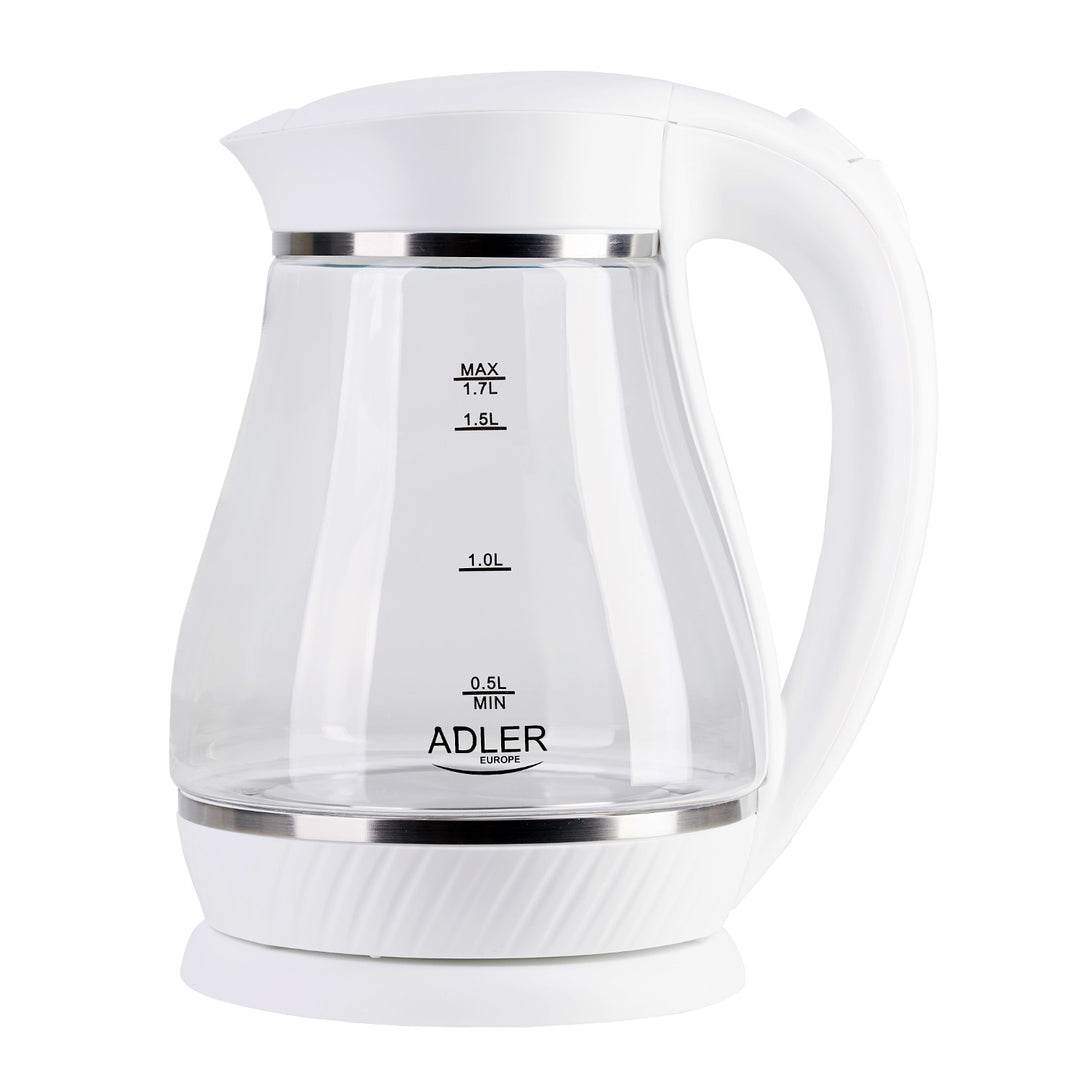 ADLER AD1274 Cordless Glass Electric Kettle 1.7L UK Plug 2200W LED Backlight Auto Shut Off Plastic-Free Water