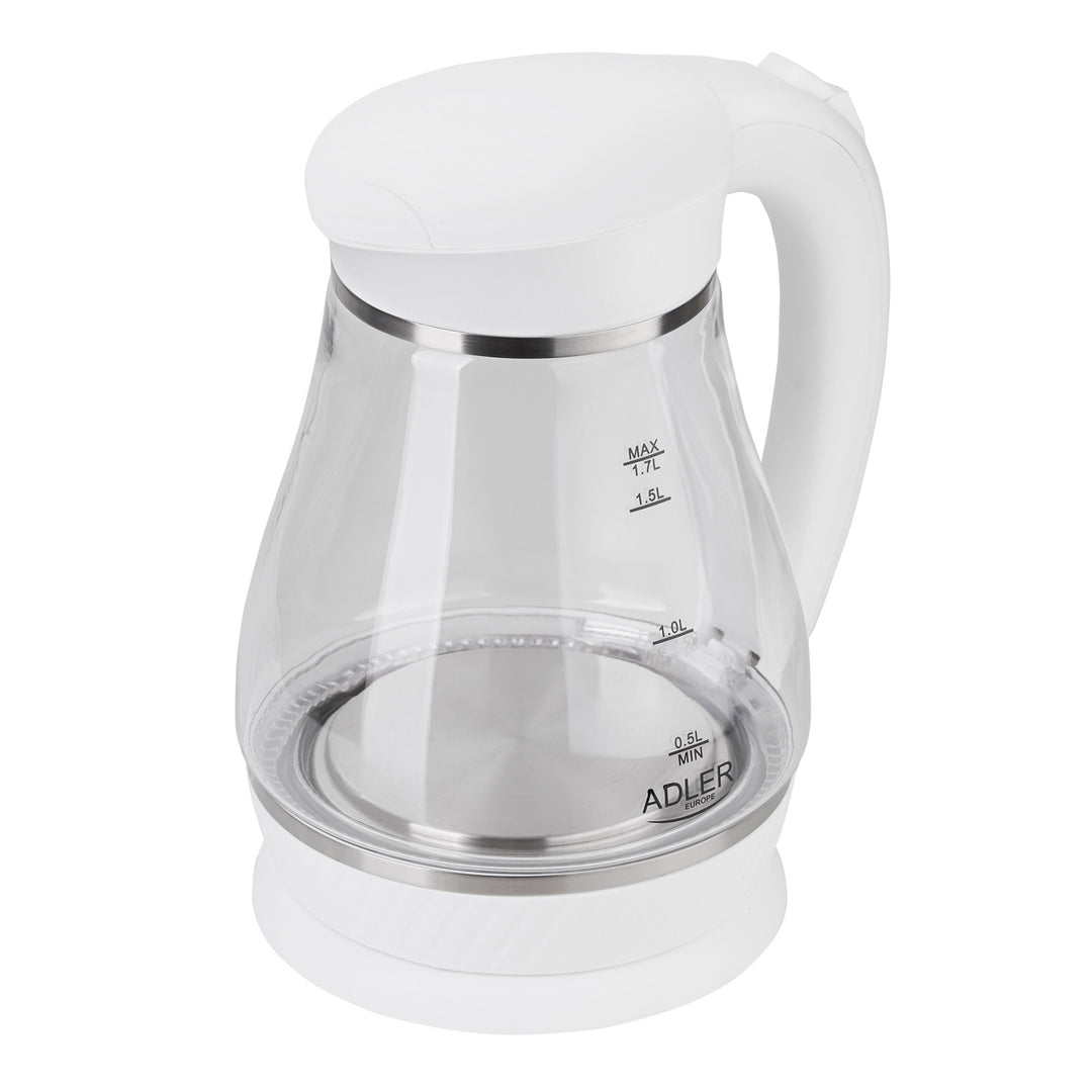 ADLER AD1274 Cordless Glass Electric Kettle 1.7L UK Plug 2200W LED Backlight Auto Shut Off Plastic-Free Water