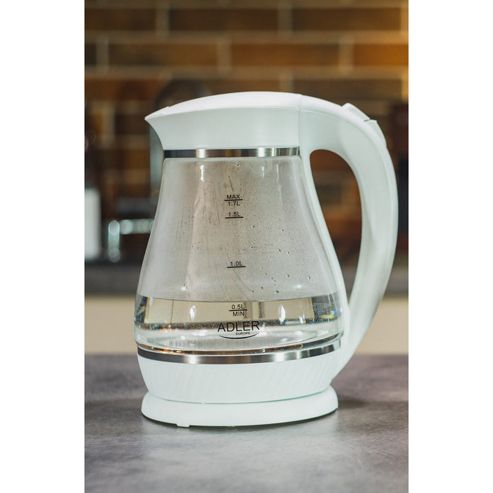 ADLER AD1274 Cordless Glass Electric Kettle 1.7L UK Plug 2200W LED Backlight Auto Shut Off Plastic-Free Water