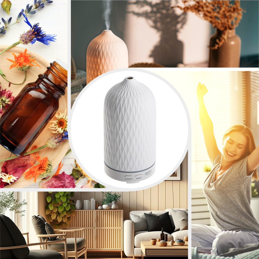 Camry CR 7970 Ultraschall-Aromadiffusor 3in1, 3 Funktionen: Aromatherapie, Schonende Befeuchtung, Stimmungslampen,Ultraschallfrequenz: 2,4MHz, Fassungsvermögen: 100ml, Befeuchtungsleistung: 20-30ml/h