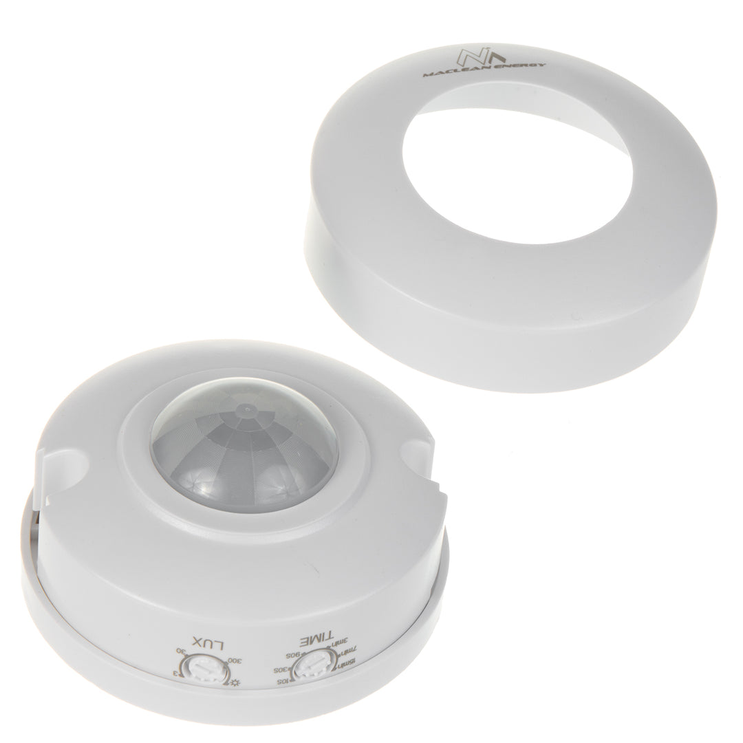 Maclean MCE314 W: PIR Motion Sensor, 6m range, ceiling mounted, max load 1200W, IP20-rated.