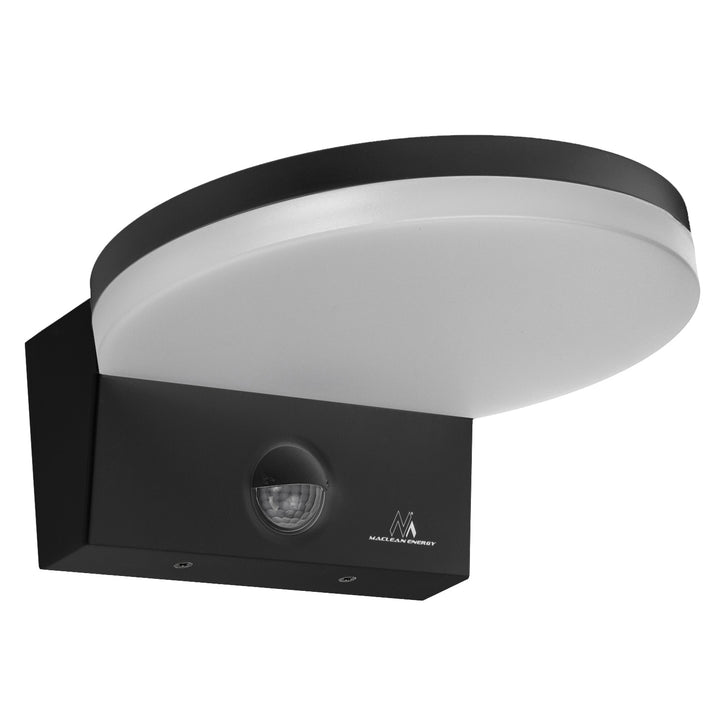 Maclean MCE344 B motion sensor LED lamp. Featuring a PIR motion sensor, it emits a neutral white light (4000K) with 15W power and 1560lm brightness. Rated IP65, it ensures durability and reliability in various settings.