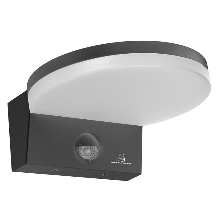 Maclean MCE344 GR motion sensor LED lamp. Featuring a PIR motion sensor, it emits a neutral white light (4000K) with 15W power and 1560lm brightness. Rated IP65, it ensures durability and reliability in various settings.