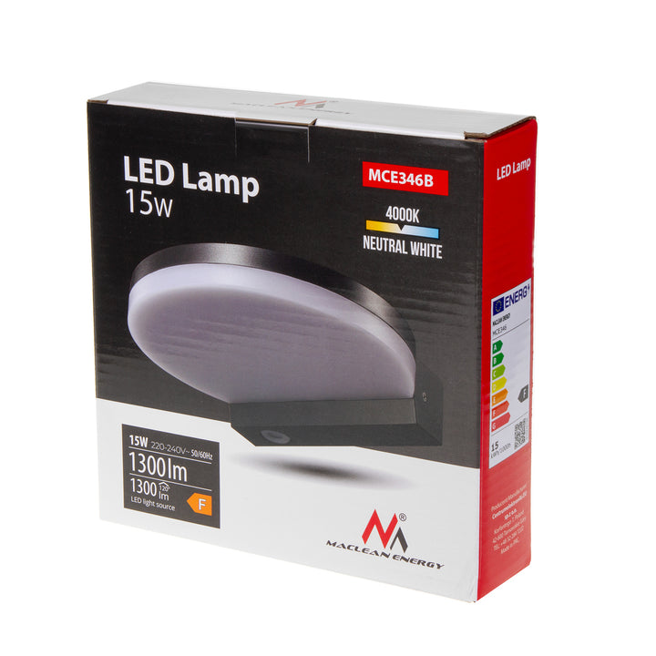 Maclean LED-Lampe, schwarz, 15W, IP65, 1300lm, neutralweiß (4000K) MCE346 B