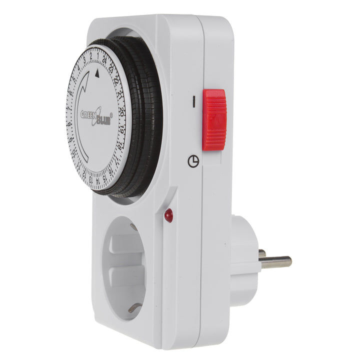 GreenBlue GB360 F Timer Switch - Mechanical Timer, 48 Programs, Max. Load 16A, IP20, Schuko Plug