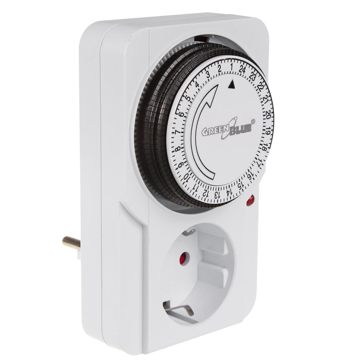 GreenBlue GB360 F Timer Switch - Mechanical Timer, 48 Programs, Max. Load 16A, IP20, Schuko Plug