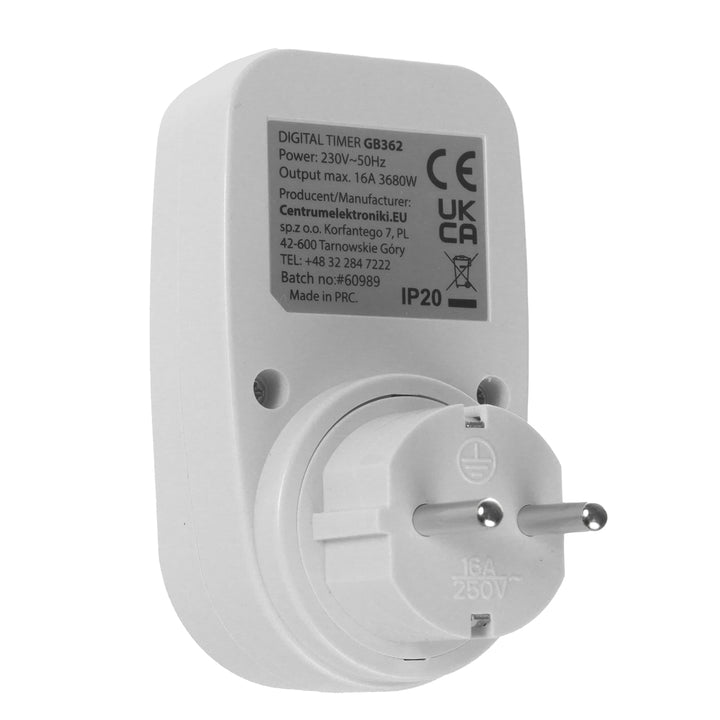 GreenBlue GB362 F Timer Switch - Digital Timer, 16A Max Load, IP20, Schuko Plug