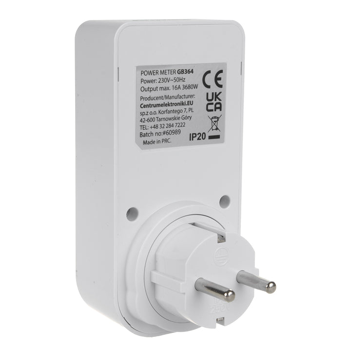 GreenBlue GB364 F Contador de Energía, Vatímetro, Tipo F, 220-240V CA, 50Hz, Carga máx. 16A, IP20, Batería Incorporada