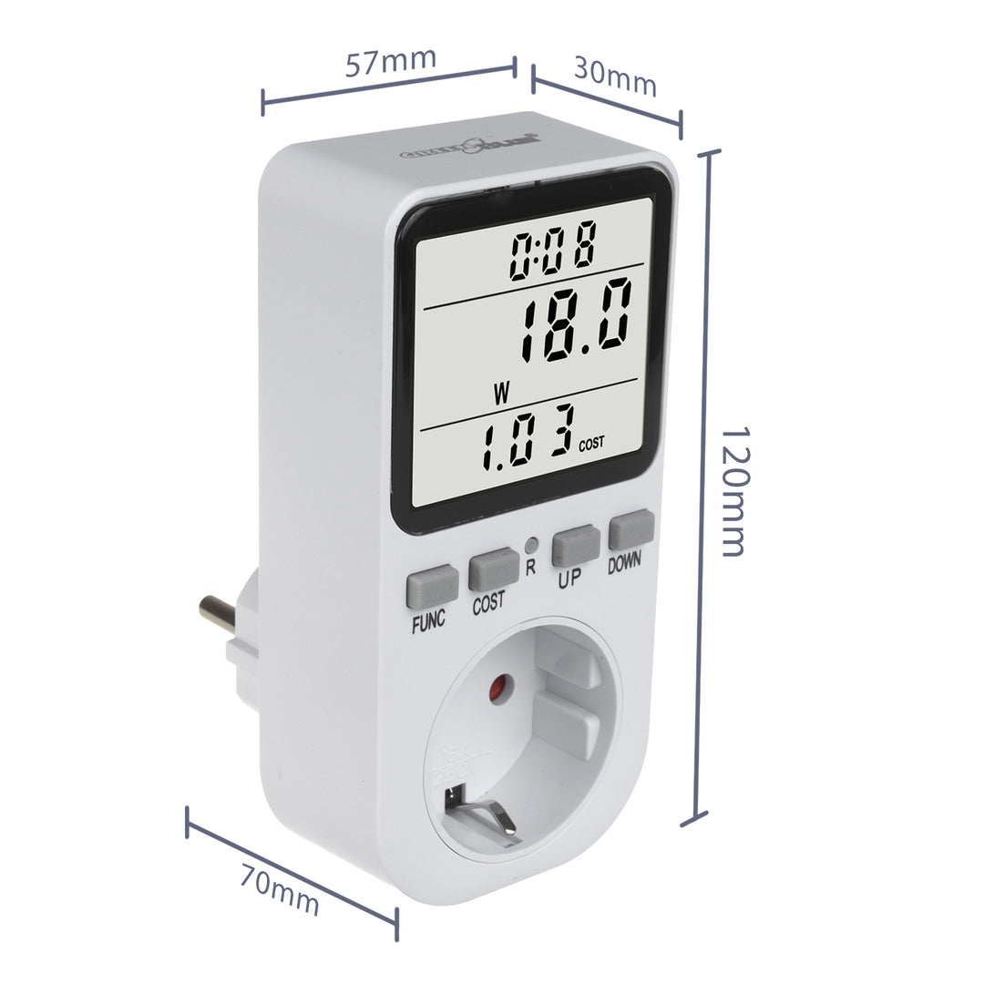 Compteur d'énergie GreenBlue, wattmètre, type F, 220-240V AC, 50Hz, charge max. 16A, IP20, batterie intégrée, GB364 F