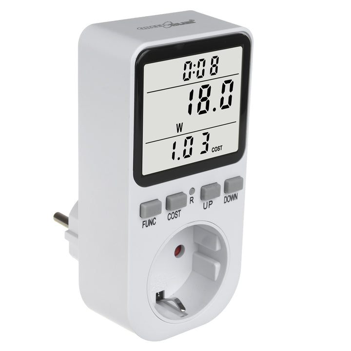 GreenBlue GB364 F Energy Meter, Wattmeter, Type F, 220-240V AC, 50Hz, Max. Load 16A, IP20, Built-in Battery, Schuko Plug