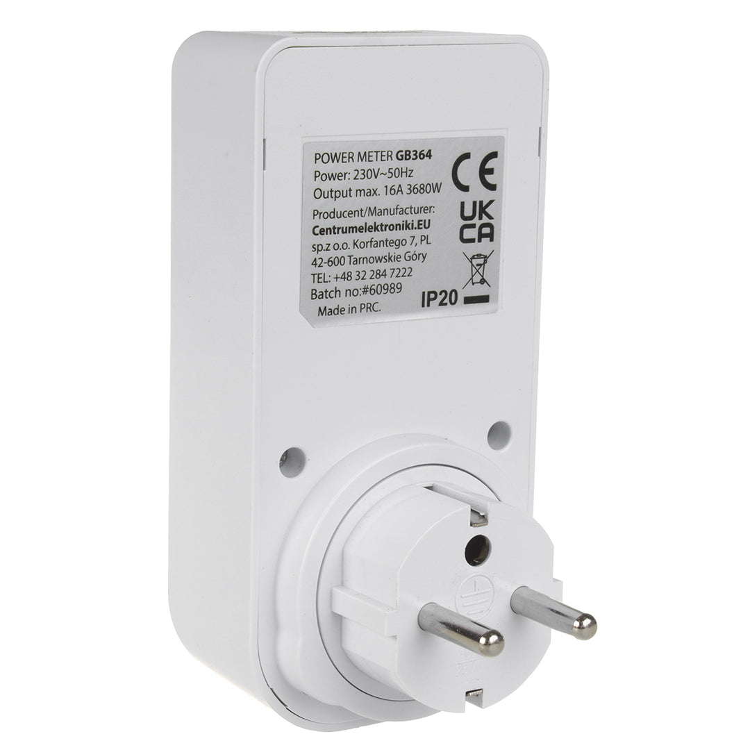 GreenBlue GB364 E Contador de Energía, Vatímetro, Tipo E, 220-240V CA, 50Hz, Carga máx. 16A, IP20, Batería Incorporada