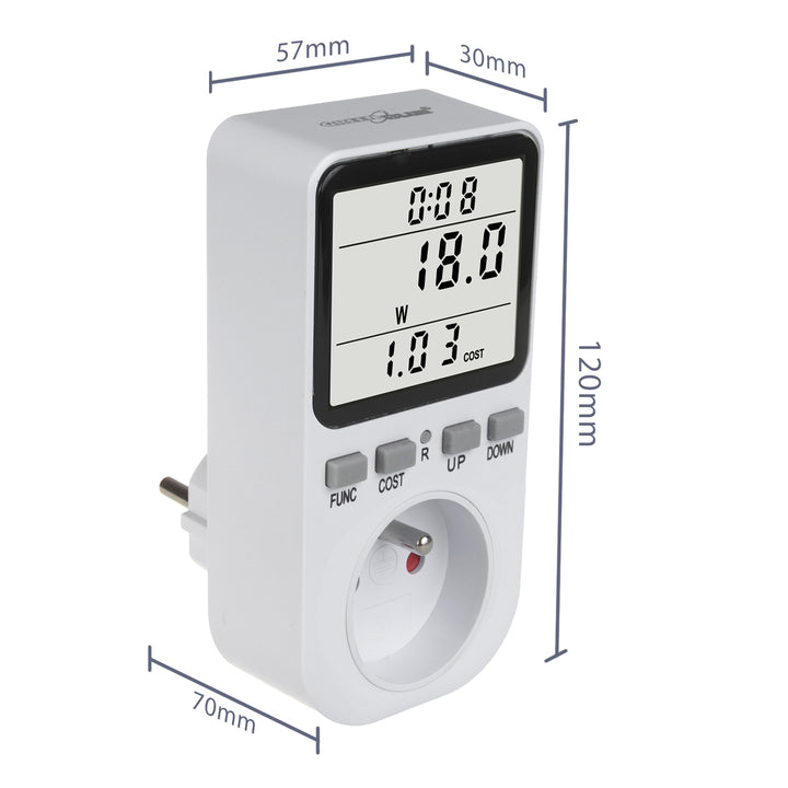 GreenBlue GB364 E Contador de Energía, Vatímetro, Tipo E, 220-240V CA, 50Hz, Carga máx. 16A, IP20, Batería Incorporada