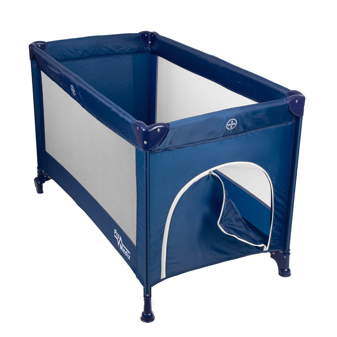 Promedix travel crib,125x65x74cm, blue, wheels, protective cover, PR-803B + Korbell 16L used diaper bin