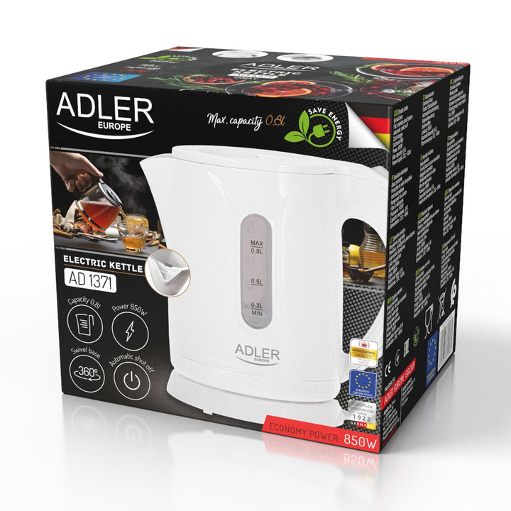Adler cordless electric kettle, capacity 0.8L, power 850W, AD1371