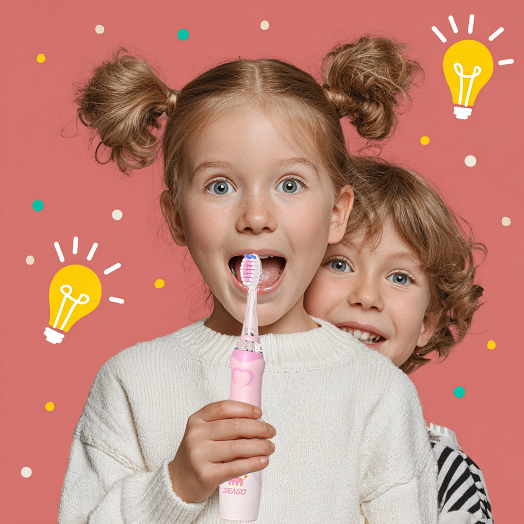 SEAGO children's sonic toothbrush, pink, 1xAAA 1.5V (not included), 3 tips, SG-977 Pink
