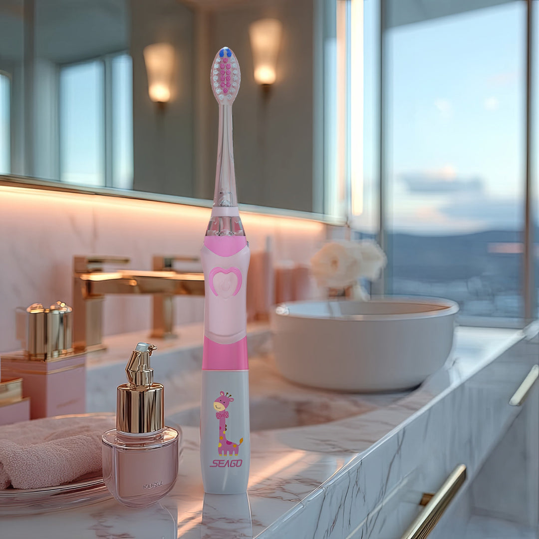 SEAGO children's sonic toothbrush, pink, 1xAAA 1.5V (not included), 3 tips, SG-977 Pink