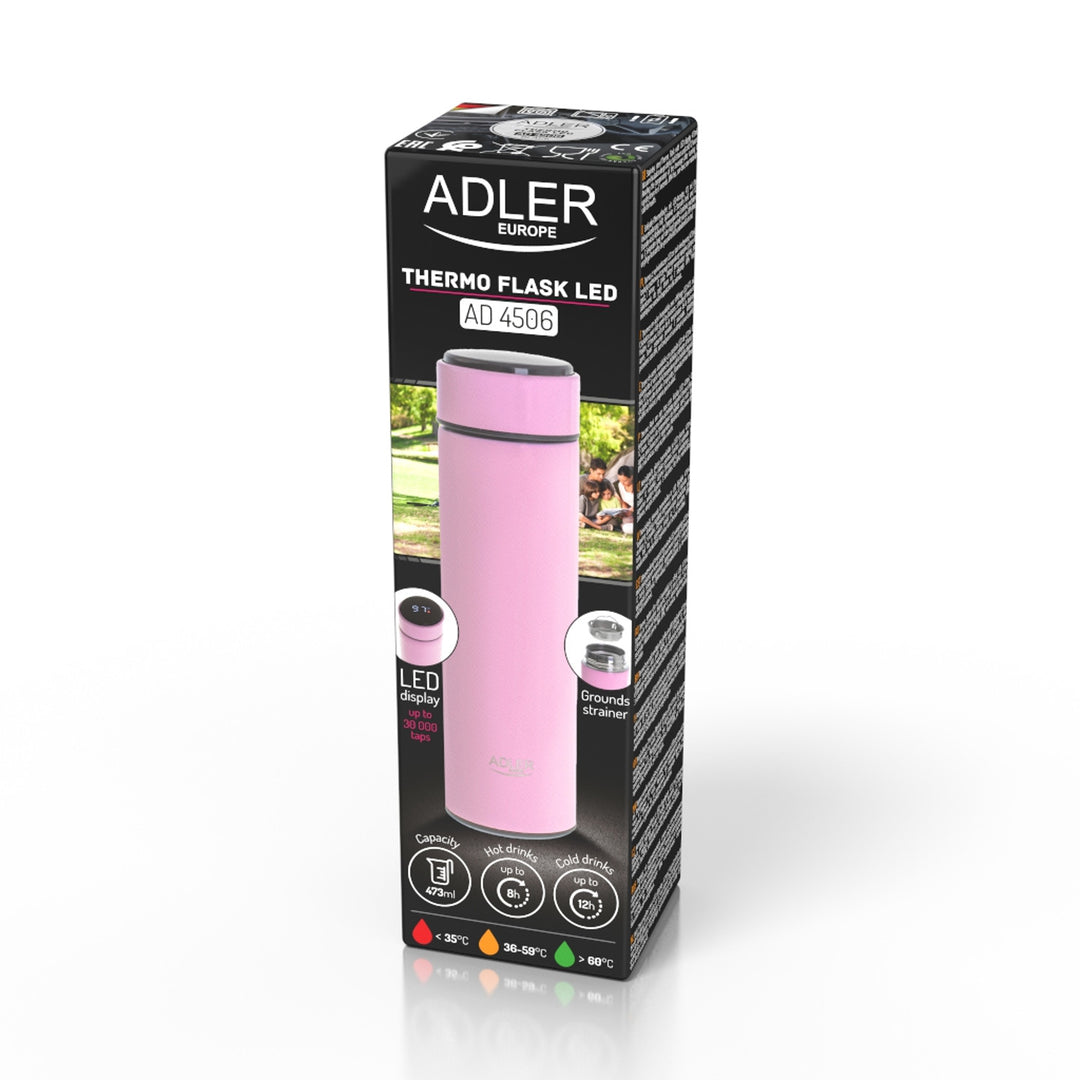 Adler thermos flask, LED touch display, capacity 473 ml, pink, AD 4506