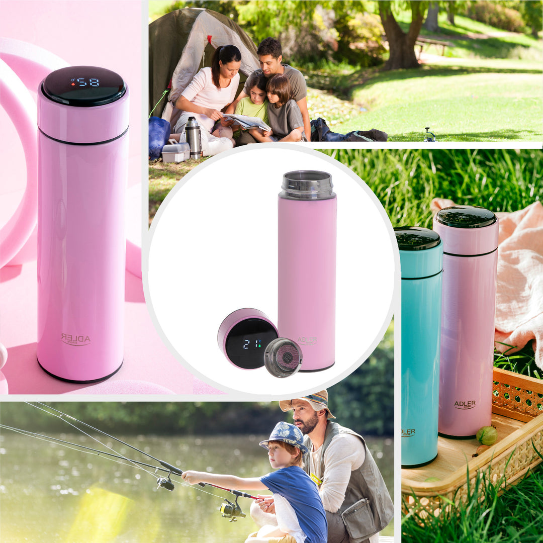 Adler thermos flask, LED touch display, capacity 473 ml, pink, AD 4506