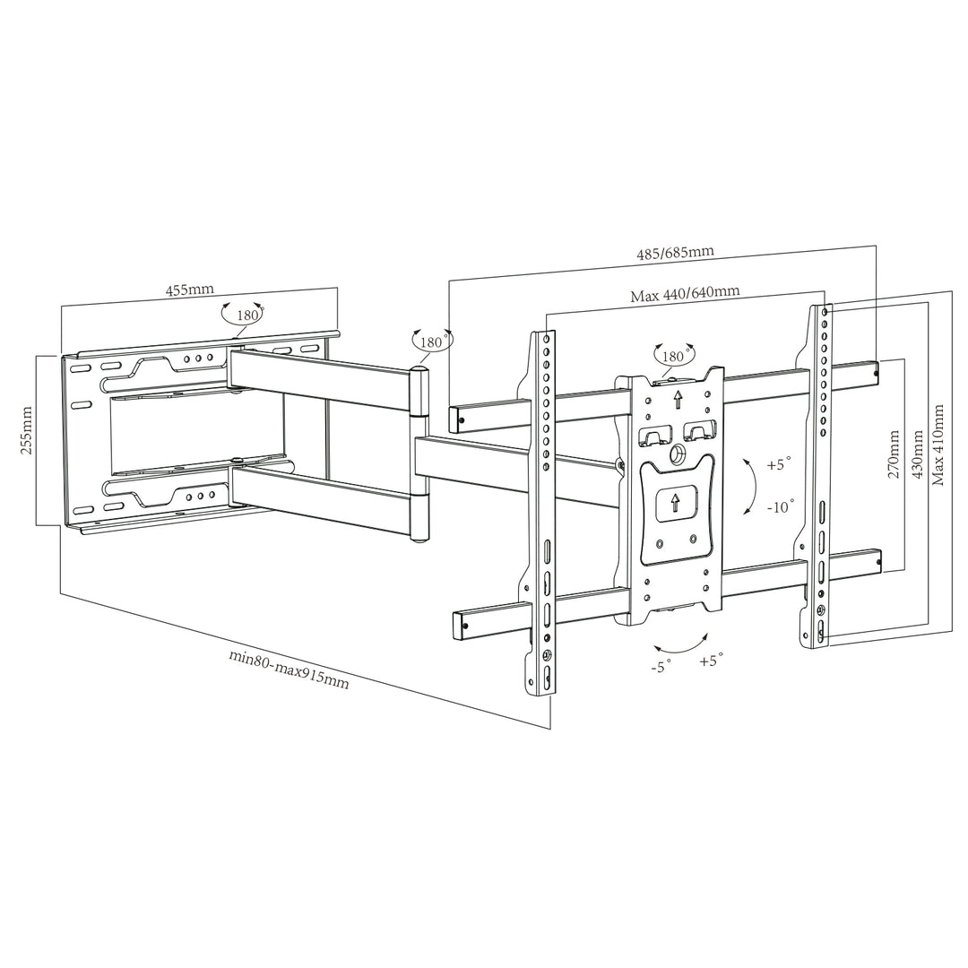 Maclean TV-Halterung, max VESA 600x400, 37-80", 45kg, langer Arm 915mm, MC-985