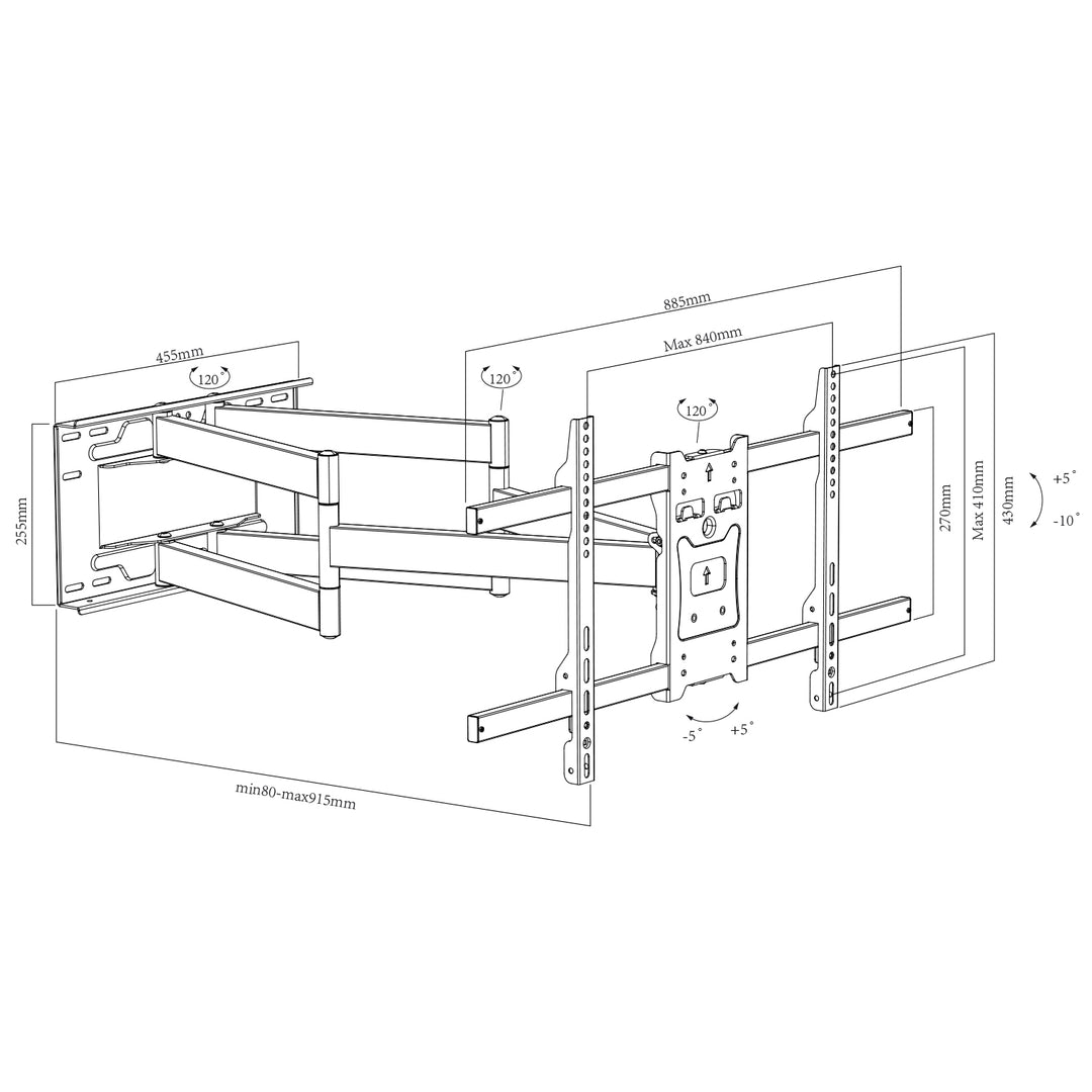 Maclean MC-986 Soporte de TV, VESA máx. 800x400, 37-70", 55kg, brazo largo 915mm