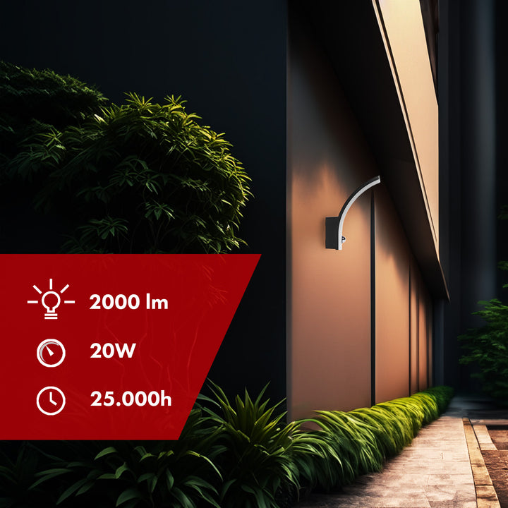 Maclean MCE512 B Aplique LED con Sensor de Movimiento y Crepuscular, Iluminación de Pared para Interior y Exterior, Lámpara 20W, IP65 Resistente al Agua, 2000lm, Blanco Neutro 4000K