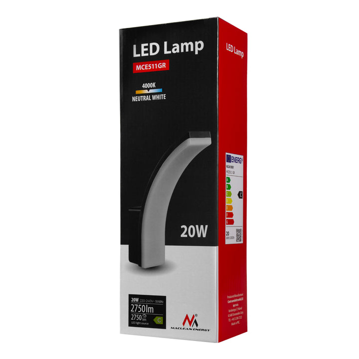 Lampe LED grise 20W 2750lm blanc neutre 4000K IP65 Maclean MCE511 GR