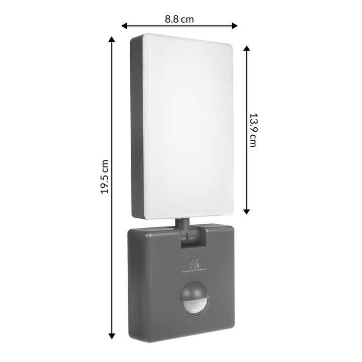 Maclean MCE516 GR Lámpara LED con Sensor de Movimiento y Crepuscular, Iluminación de Pared para Exterior, 10W, 800lm, Blanco Neutro 4000K, IP65 Resistente al Agua