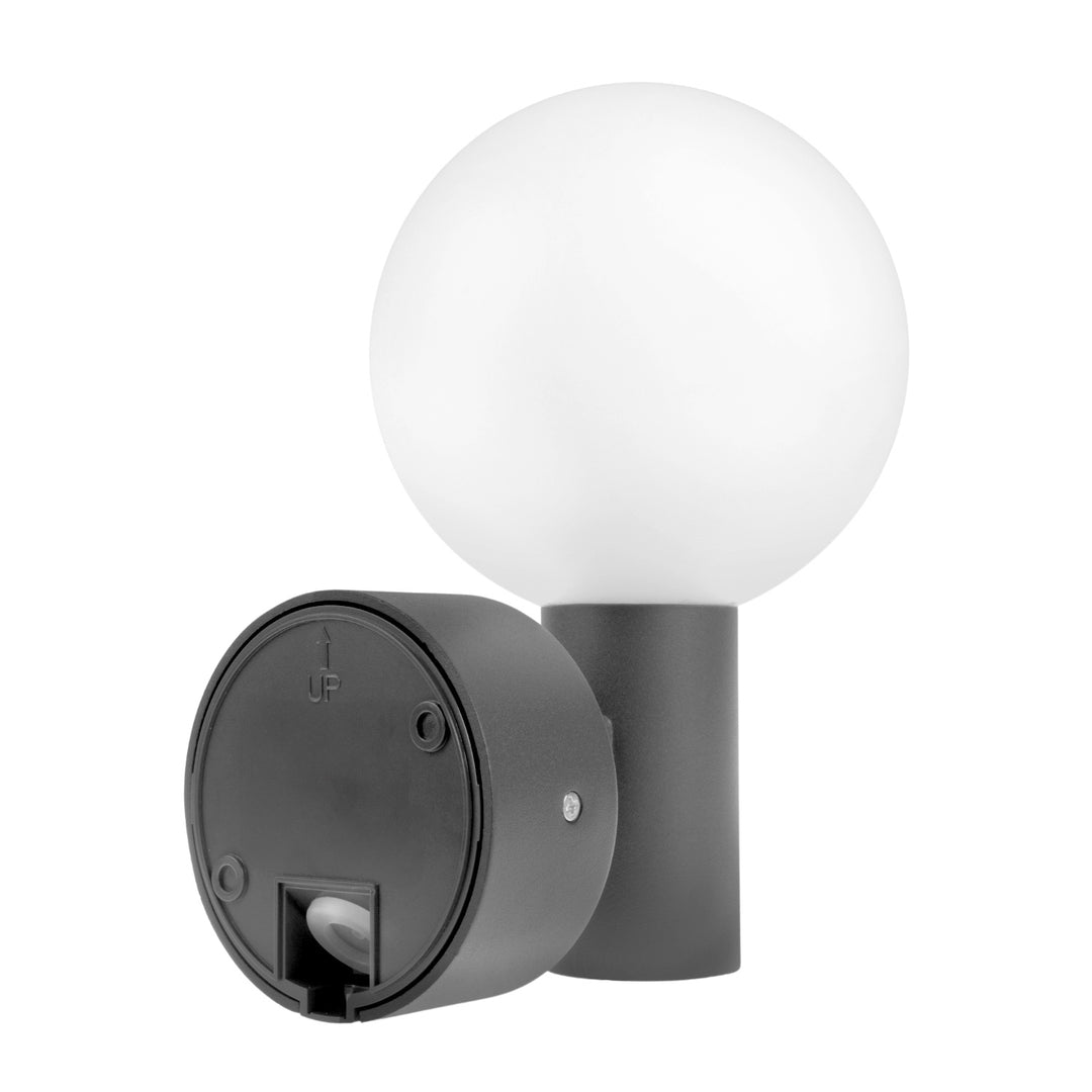 Maclean MCE515 GR Outdoor LED Sconce Wall Lamp with PIR Sensor Grey 15W IP65 1600lm 4000K Modern Round Globe Sphere Garden Porch Entryway