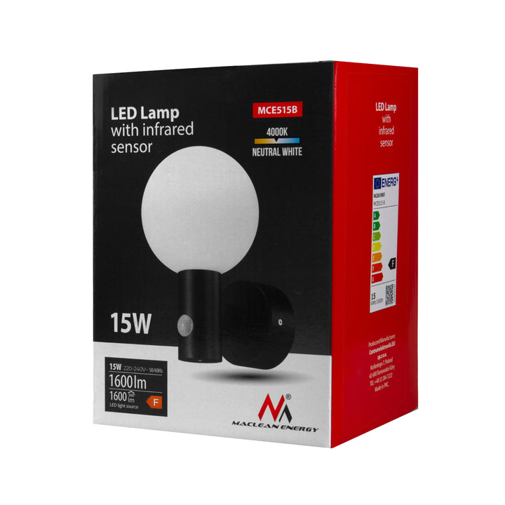 Maclean PIR Bewegungsmelder LED Lampe schwarz 15W IP65 1600lm 4000K