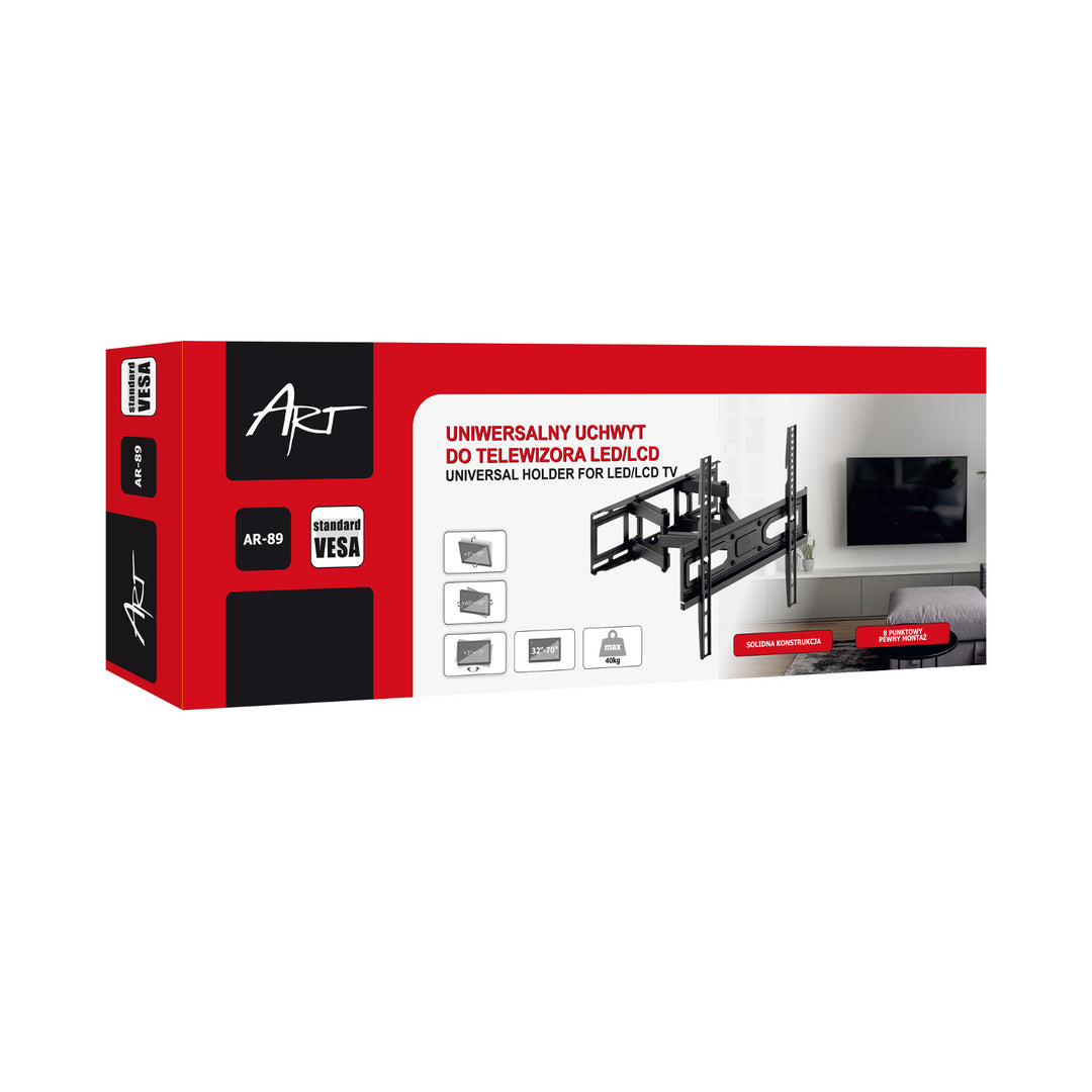 ART TV mount for screens 32-70 inches, supporting up to 40kg, in sleek black finish with VESA 400x400 compatibility, model AR-89.