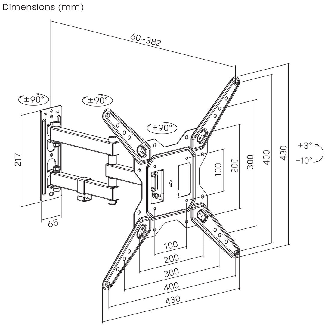 Maclean MC-701N TV or Monitor Mount, Universal, max VESA 400x400, 23-55", 30kg, Black