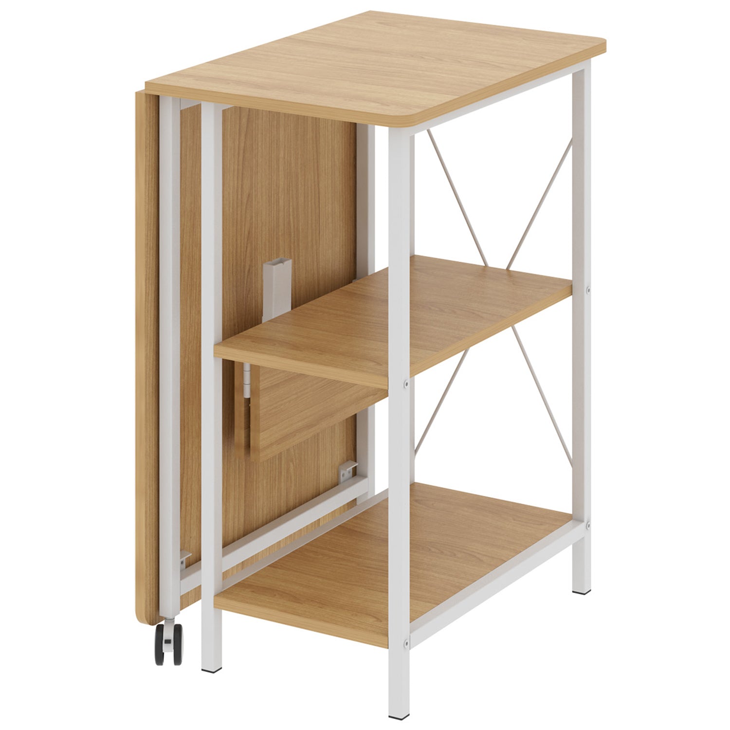 Maclean MC-411 W Loft Folding Desk 150kg White Light Beech Top 107x45x75cm Desktop Student Dorm Studio Apartment - View #2
