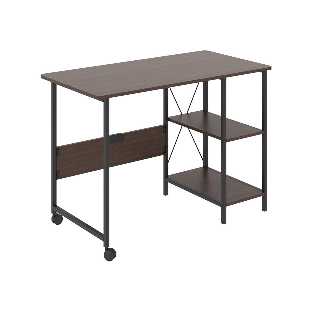 Maclean MC-411 B Loft Folding Desk 150kg Black Dark Walnut Top 107x45x75cm Desktop Student Dorm Studio Apartment