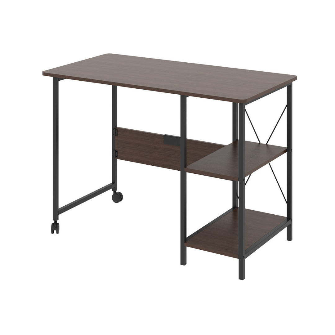 Maclean MC-411 B Loft Folding Desk 150kg Black Dark Walnut Top 107x45x75cm Desktop Student Dorm Studio Apartment