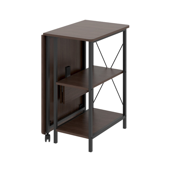 Maclean MC-411 B Loft Folding Desk 150kg Black Dark Walnut Top 107x45x75cm Desktop Student Dorm Studio Apartment