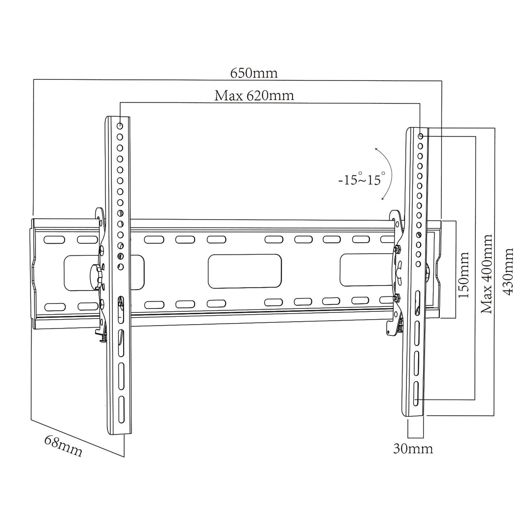 Maclean - TV-Beugel / TV-houder- max VESA 600x400, 32-90", 80kg, kantelverstelling +15°~-15°, MC-421