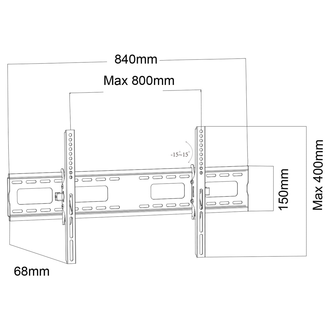 Maclean TV-Halterung, max VESA 800x400, 43-100", 120kg, Neigungsverstellung +15°~-15°, MC-422