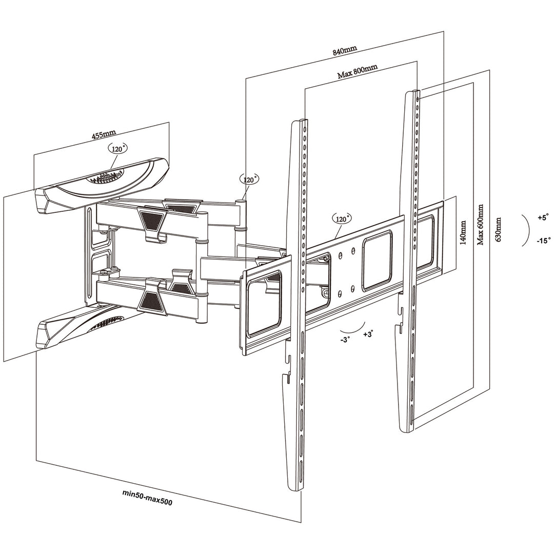 Maclean MC-423 TV Mount Full Motion Wall TV Bracket 43"-100" 80kg max VESA 800x600 Adjustable Tilting Rotating Wall Distance Holder Bracket