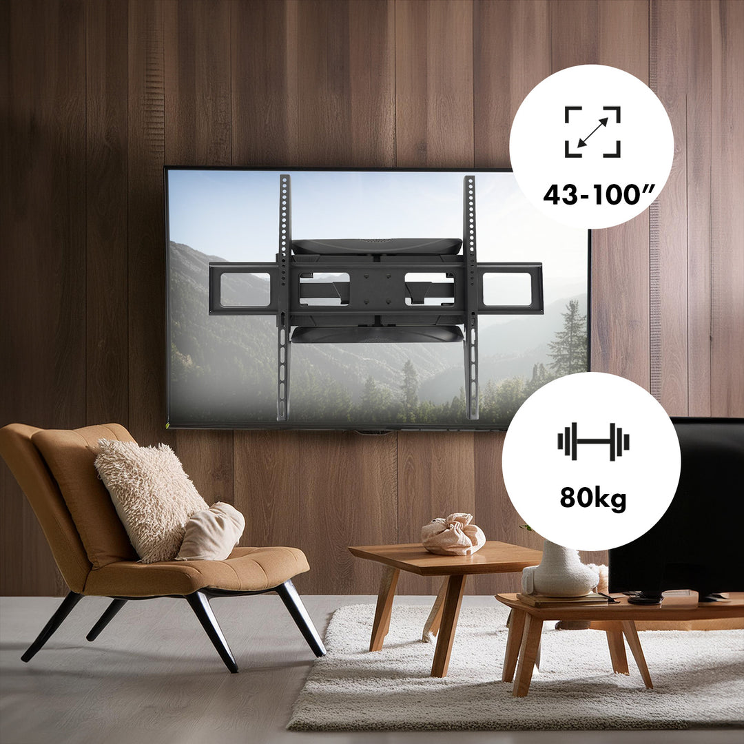 Maclean MC-423 TV Mount Full Motion Wall TV Bracket 43"-100" 80kg max VESA 800x600 Adjustable Tilting Rotating Wall Distance Holder Bracket