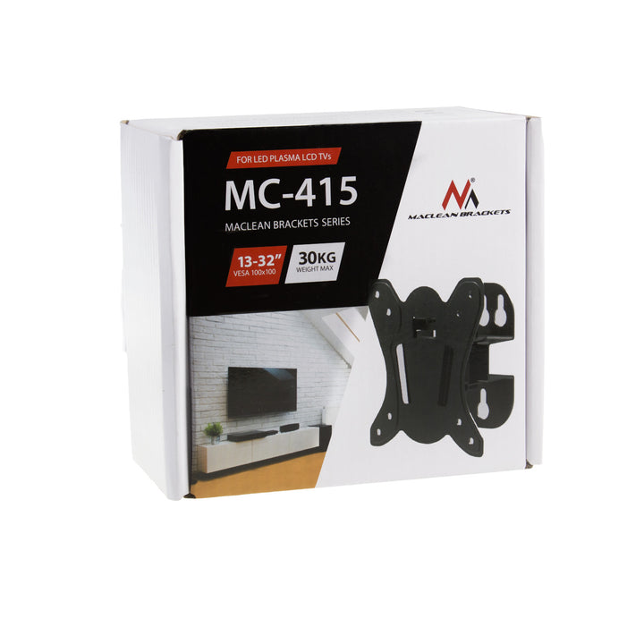 Maclean MC-415 Soporte para TV o Monitor, Soporte de Pared para Pantallas de 13-32", máx. VESA 100x100, Carga máx. 30kg, Color Negro