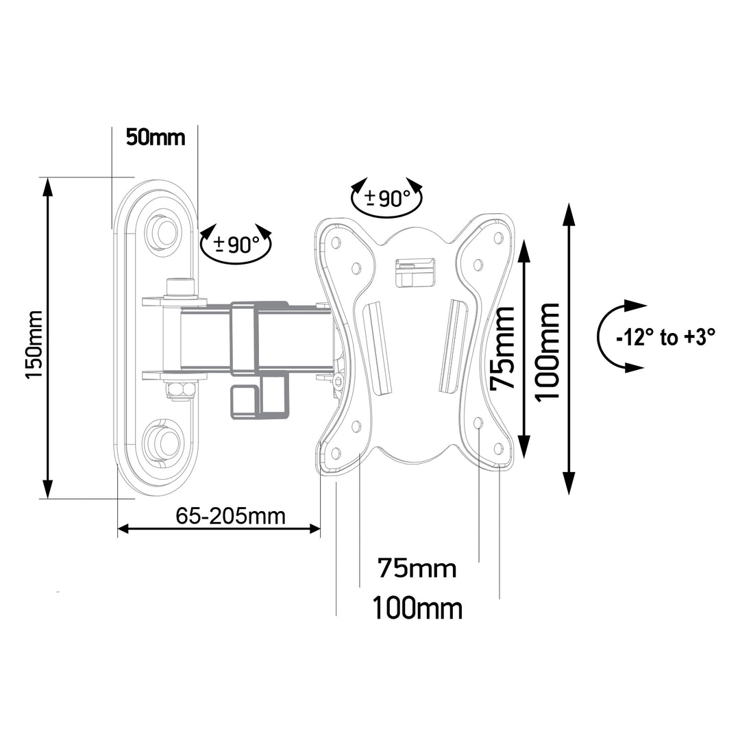 Maclean MC-416 Soporte para TV o Monitor, Soporte de Pared para Pantallas de 13-32", máx. VESA 100x100, Carga máx. 30kg, Color Negro