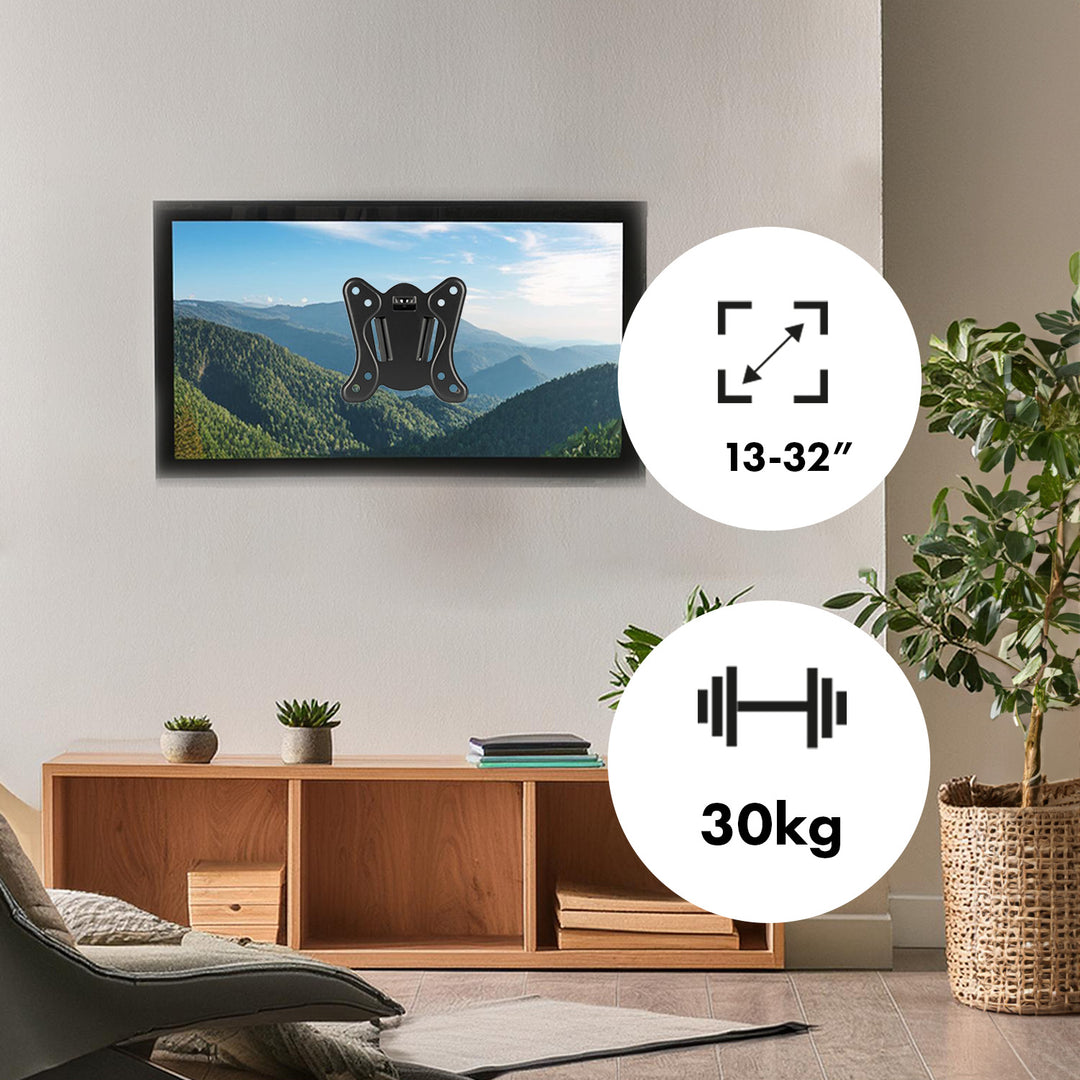 Maclean MC-416 TV Monitor Wall Mount 13"-32" 30kg Tilt Rotate max. VESA 100x100 Black Powder Coating LED OLED LCD Universal Bracket Holder