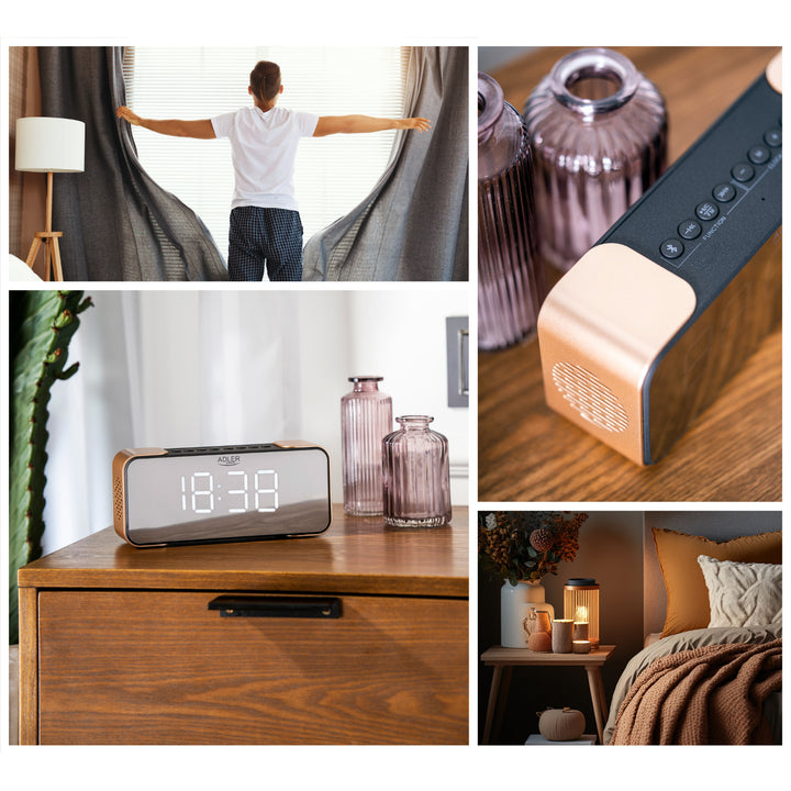 Adler AD 1190 Copper wireless radio alarm clock with LED display and Bluetooth function