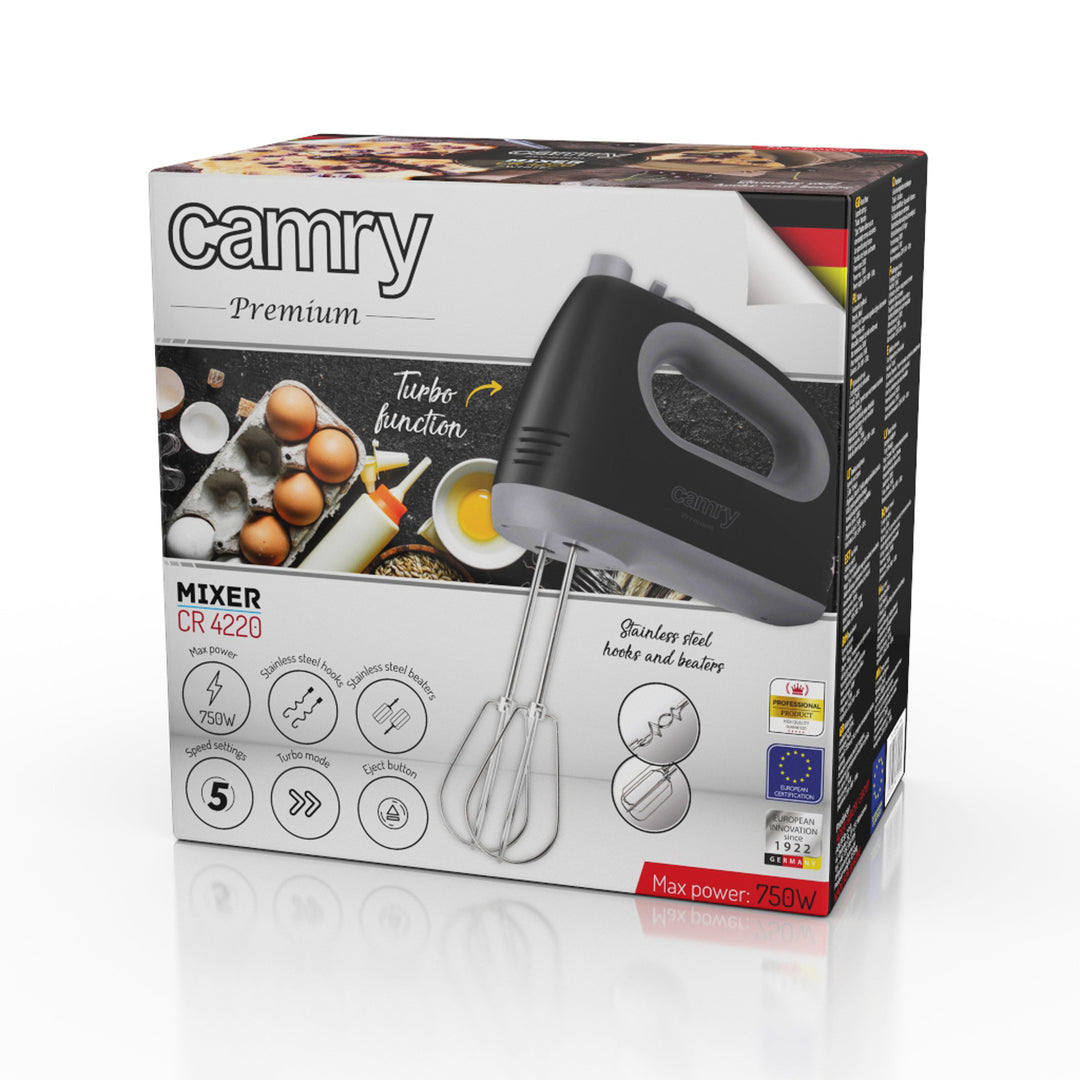 Batidora de cocina Camry, 5 velocidades, 750 W, negra, CR 4220b