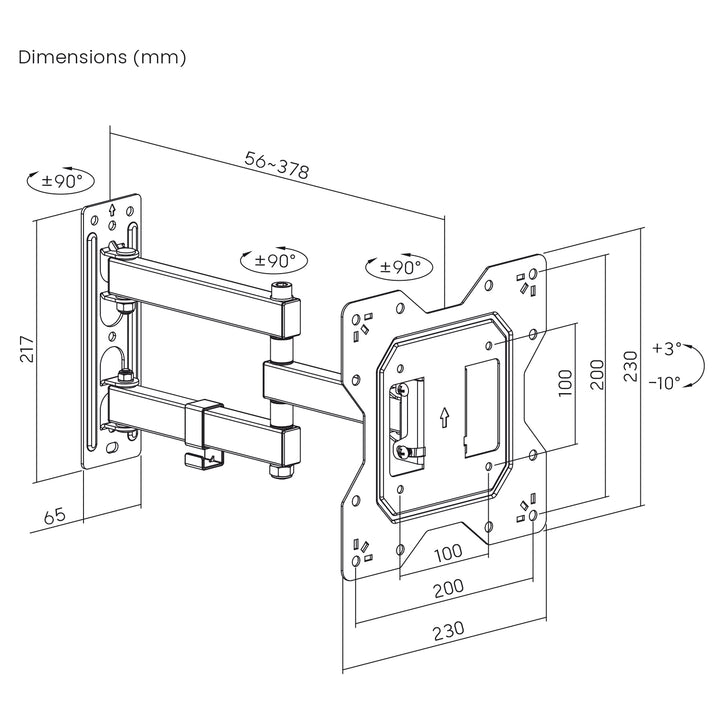 Maclean MC-700N TV Monitor Wall Mount Universal max VESA 200x20 23"-43" 30kg Black Extendable Tilting for Small TVs