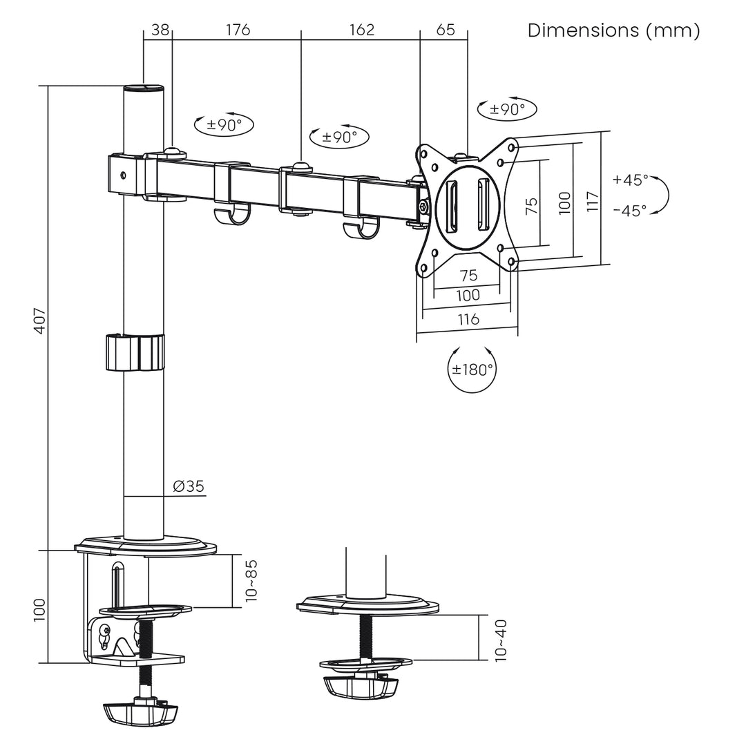 Maclean MC-753N Soporte de escritorio para monitor LCD, 17-32", 9 kg, doble brazo VESA 75x75 y 100x100