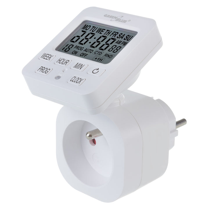 Green Blue GB605 E Digitale schakelklok Timer Maximale belasting 16A IP20 18 Individueel instelbare programma's | Maximale belasting 16A/3680W | LCD-display, RANDOM-functie, IP20